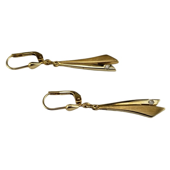 14K Yellow Gold and Diamond Dangle Earrings #16670 - Picture 4 of 8